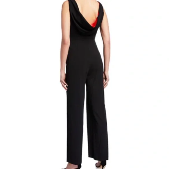 Karl Lagerfeld Paris black jumpsuit with red cowl back detail